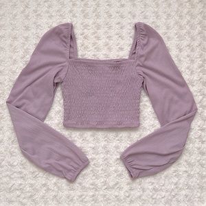 H&M Pastel Purple Smocked Bodice Puff Sleeve Crop Top